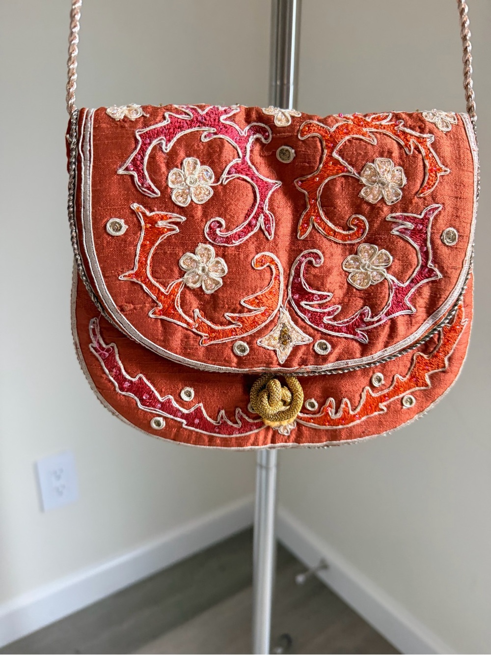 Handmade Indian Embroidered Rust Orange Wallet Clutch Bag Boho